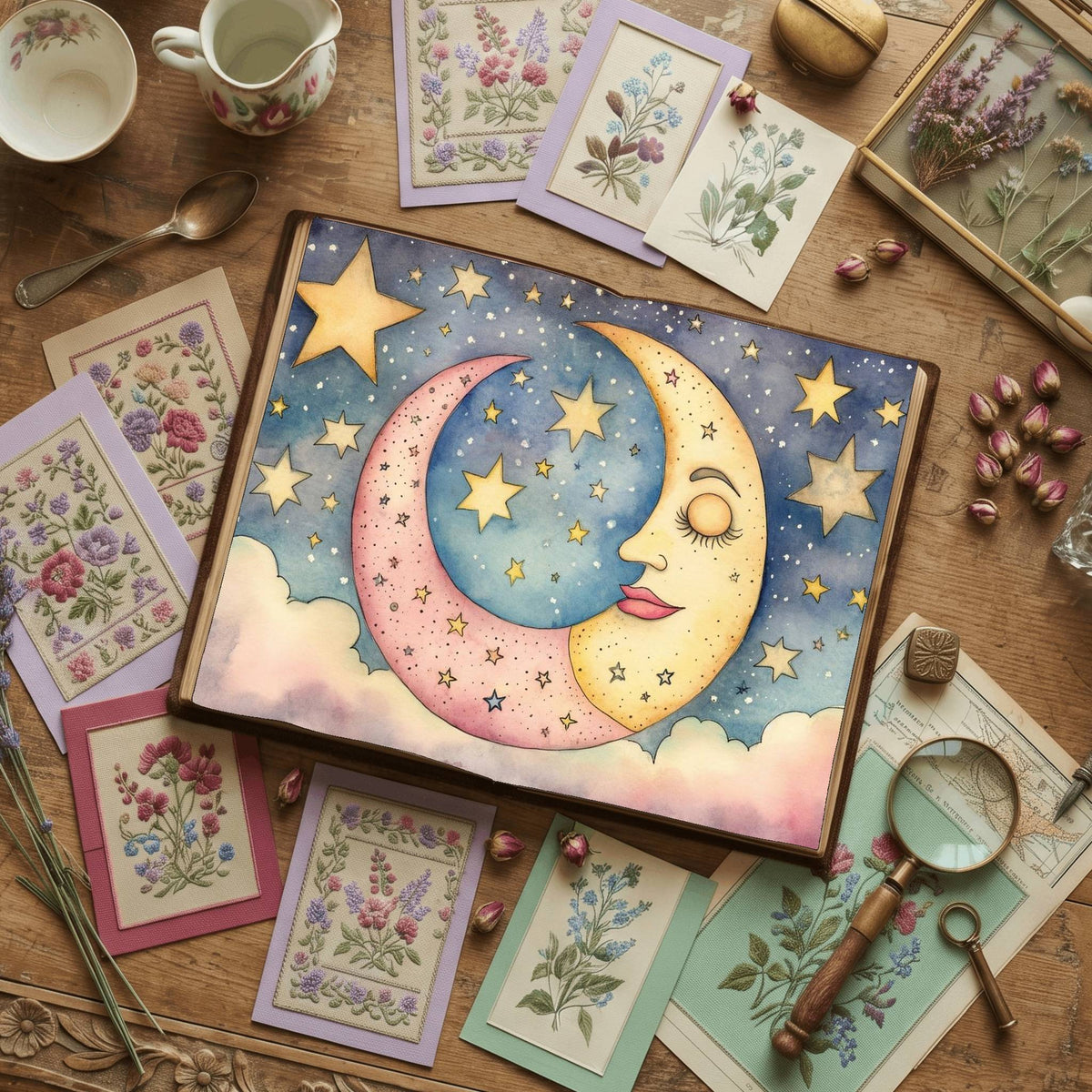 Pastel Pink Moon Digital Papers