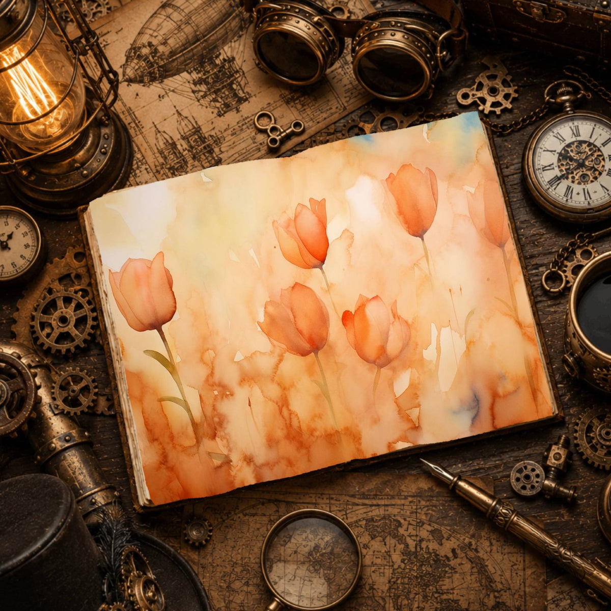 Peach Tulips Digital Papers