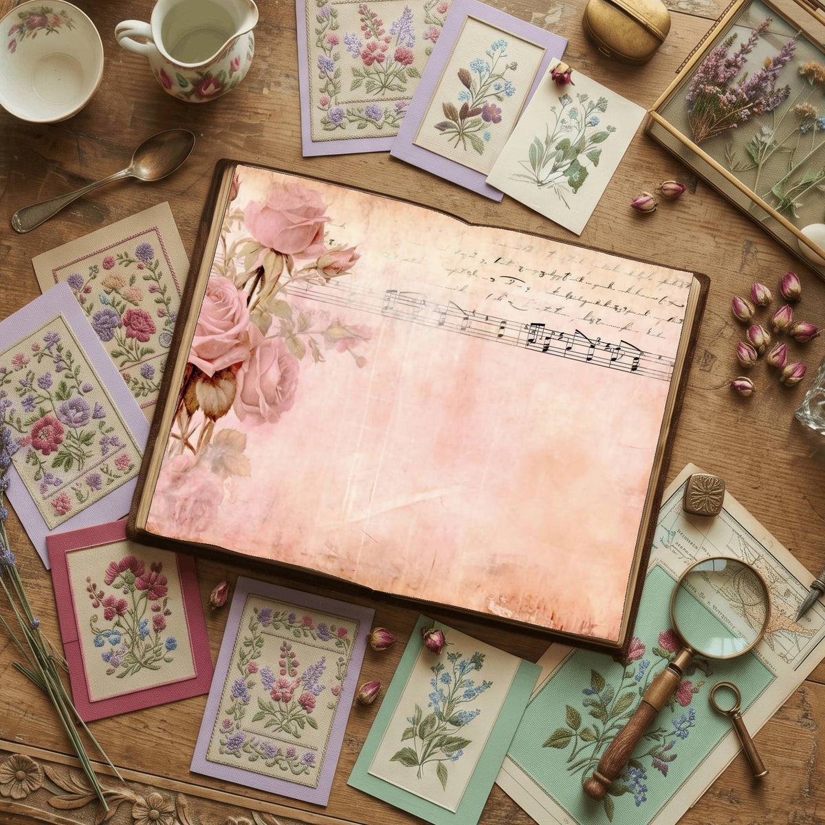 Pink Rose printable junk journal paper, page preview 6