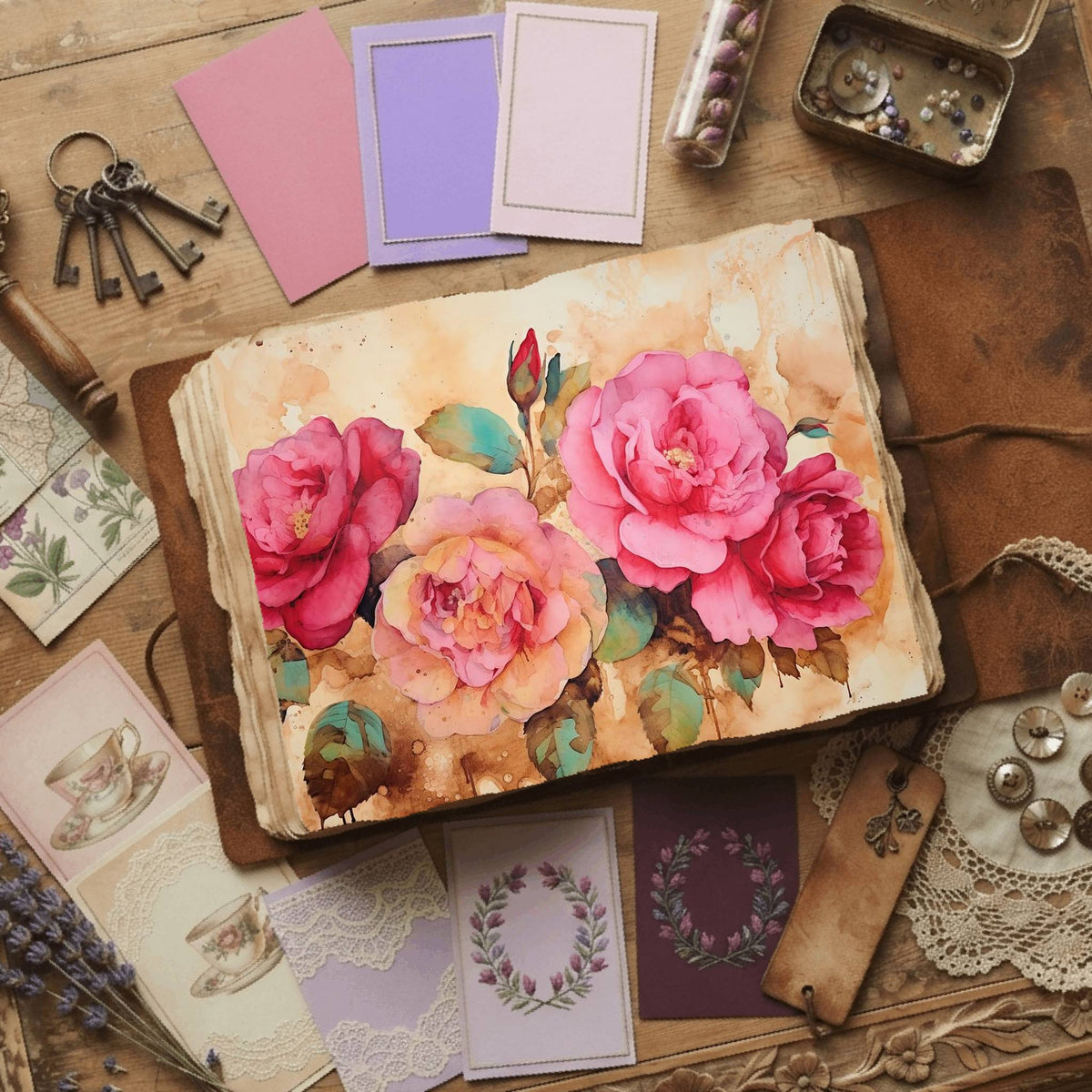 Pink Rose printable junk journal paper, page preview 6