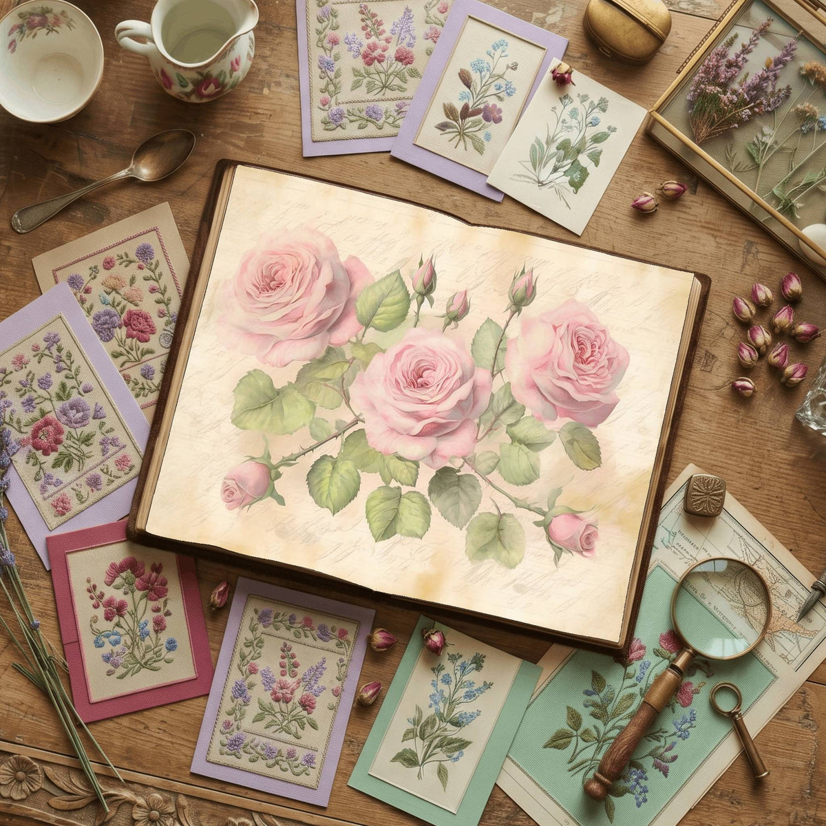 Pink Rose printable junk journal paper, page preview 6