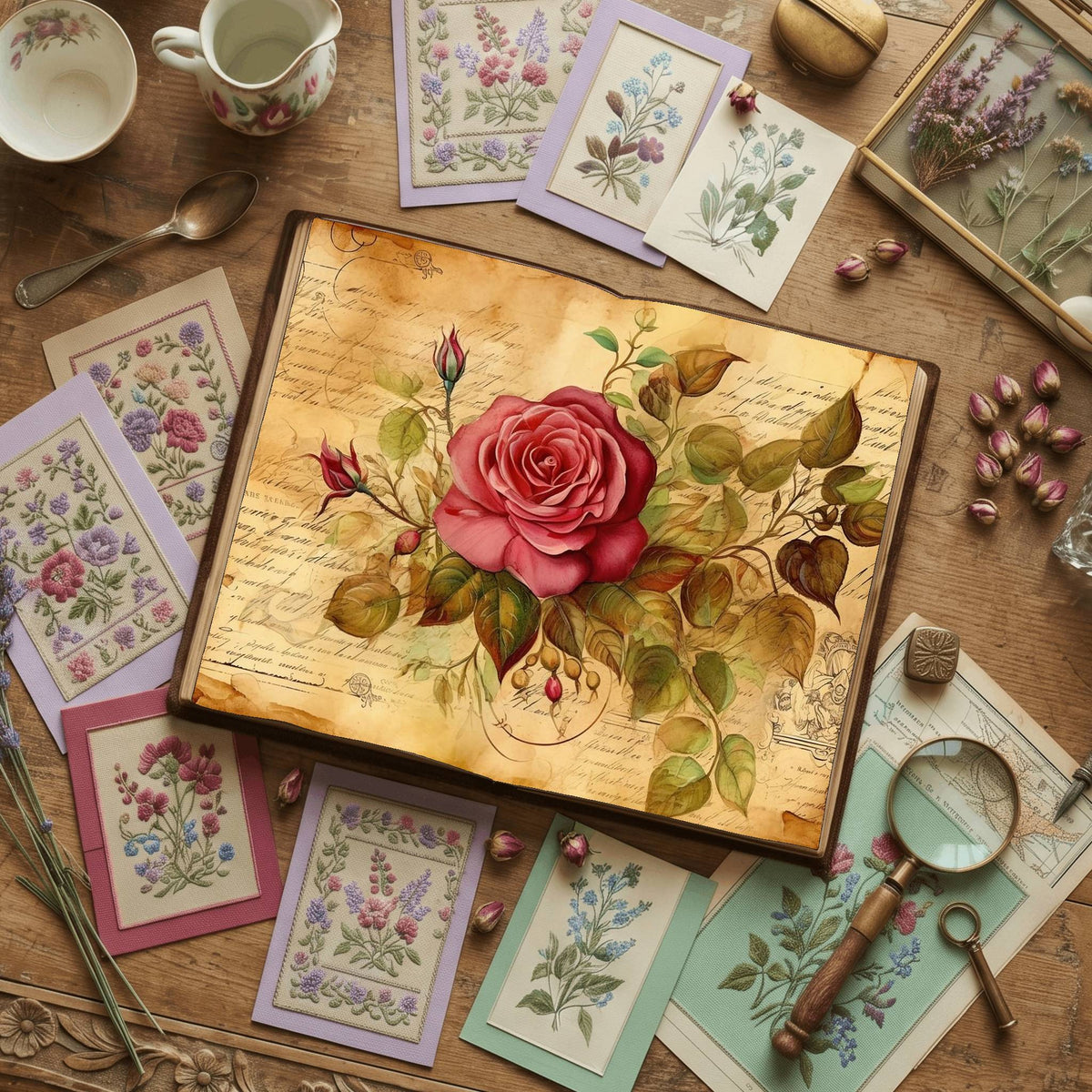 Pink Rose printable junk journal paper, page preview 6