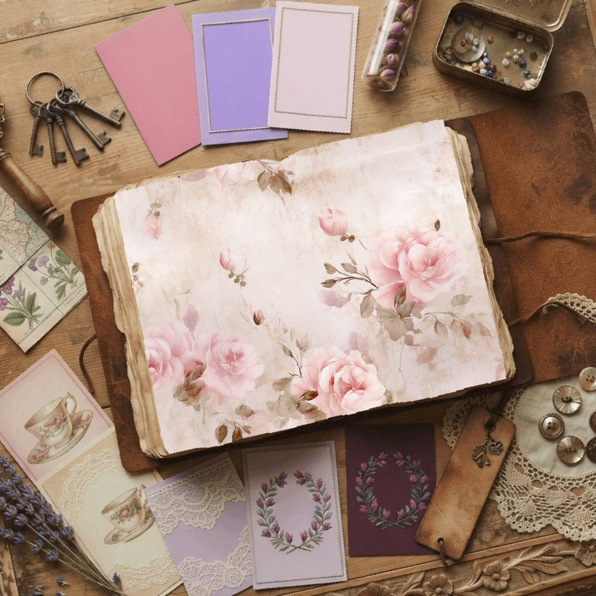Pink Roses printable junk journal paper, page preview 6