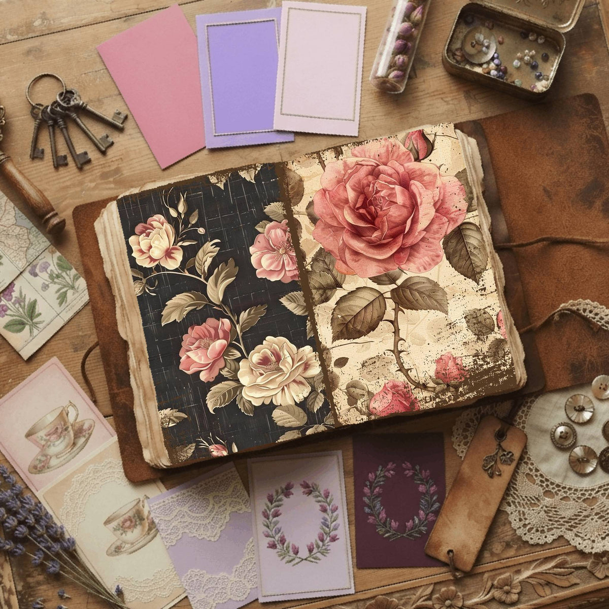 Pink Roses printable junk journal paper, page preview 6