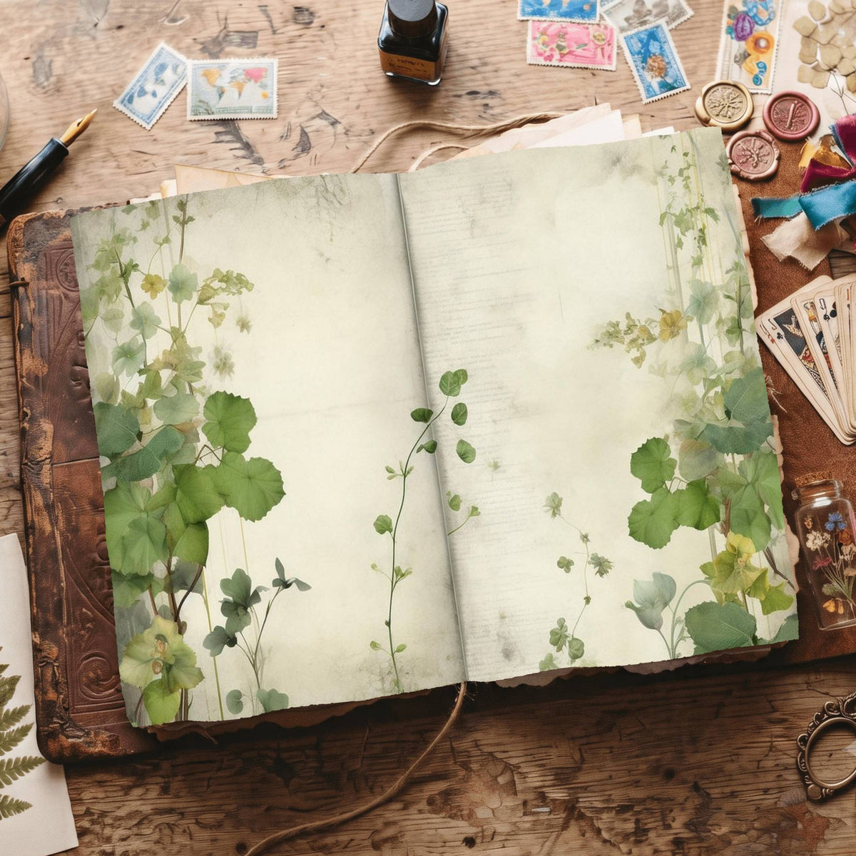 Plain Leafy Green printable junk journal paper, page preview 6