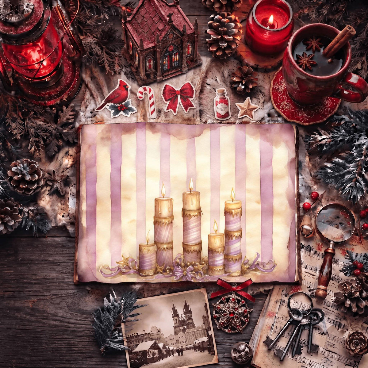 Purple Christmas printable junk journal paper, page preview 6