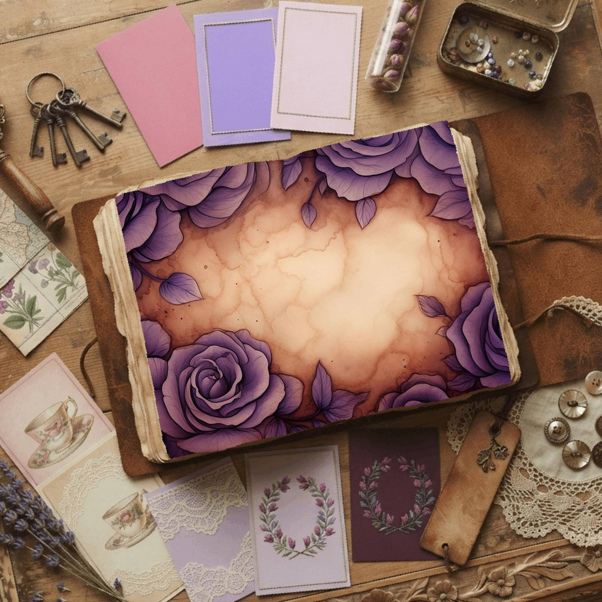 Purple Roses printable junk journal paper, page preview 6