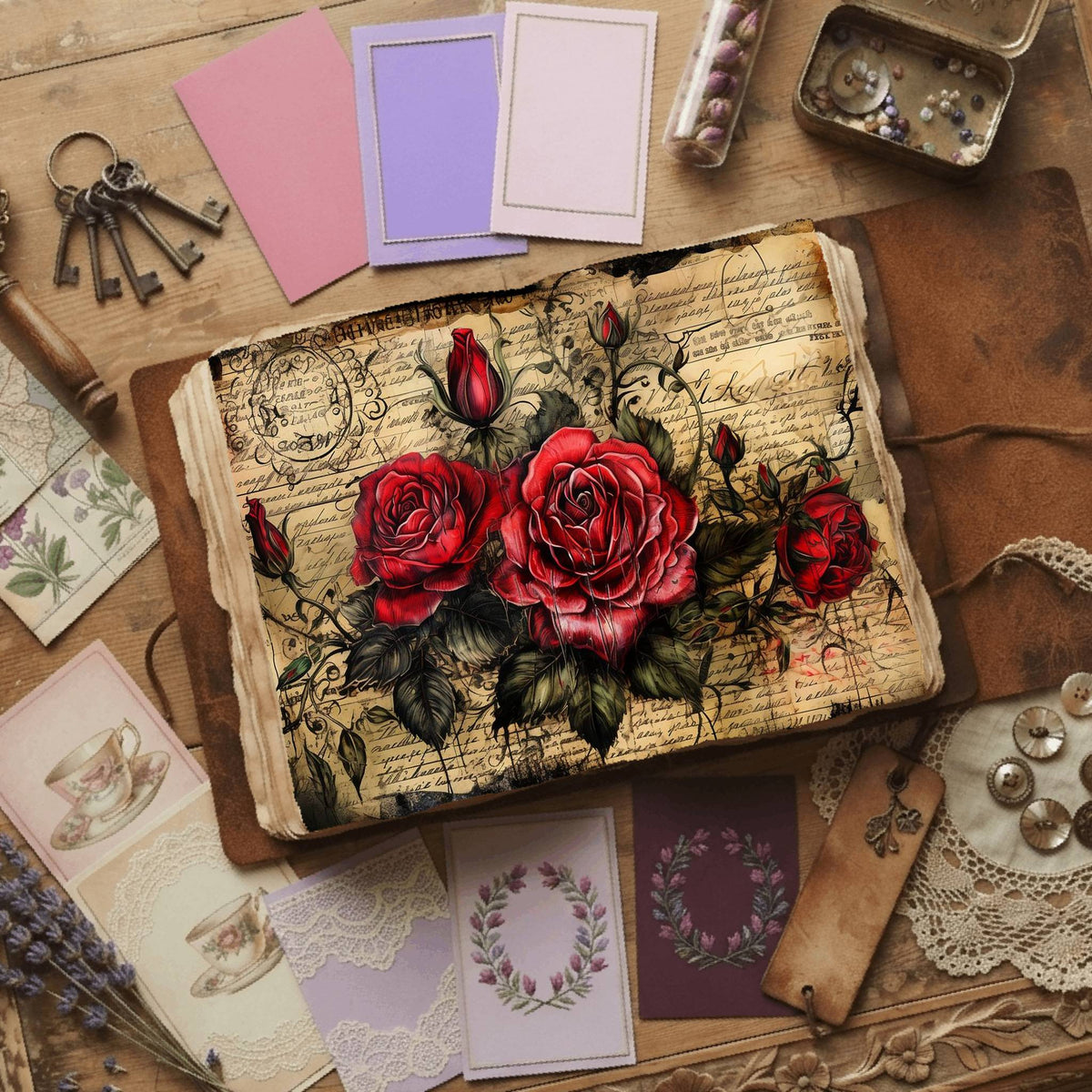 Red Roses printable junk journal paper, page preview 6