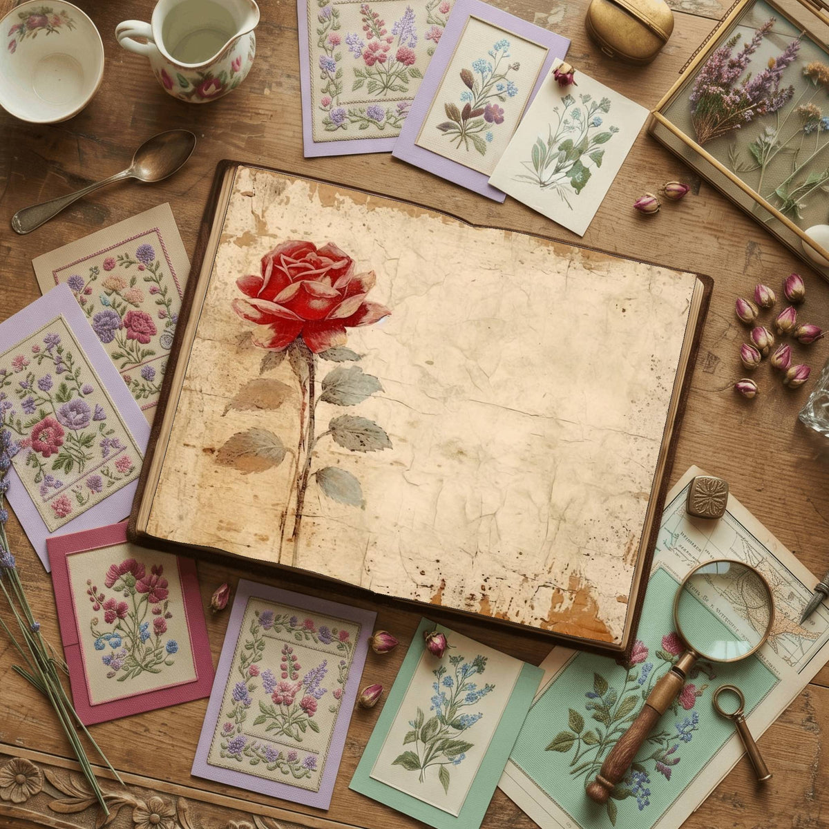 Red Roses printable junk journal paper, page preview 6