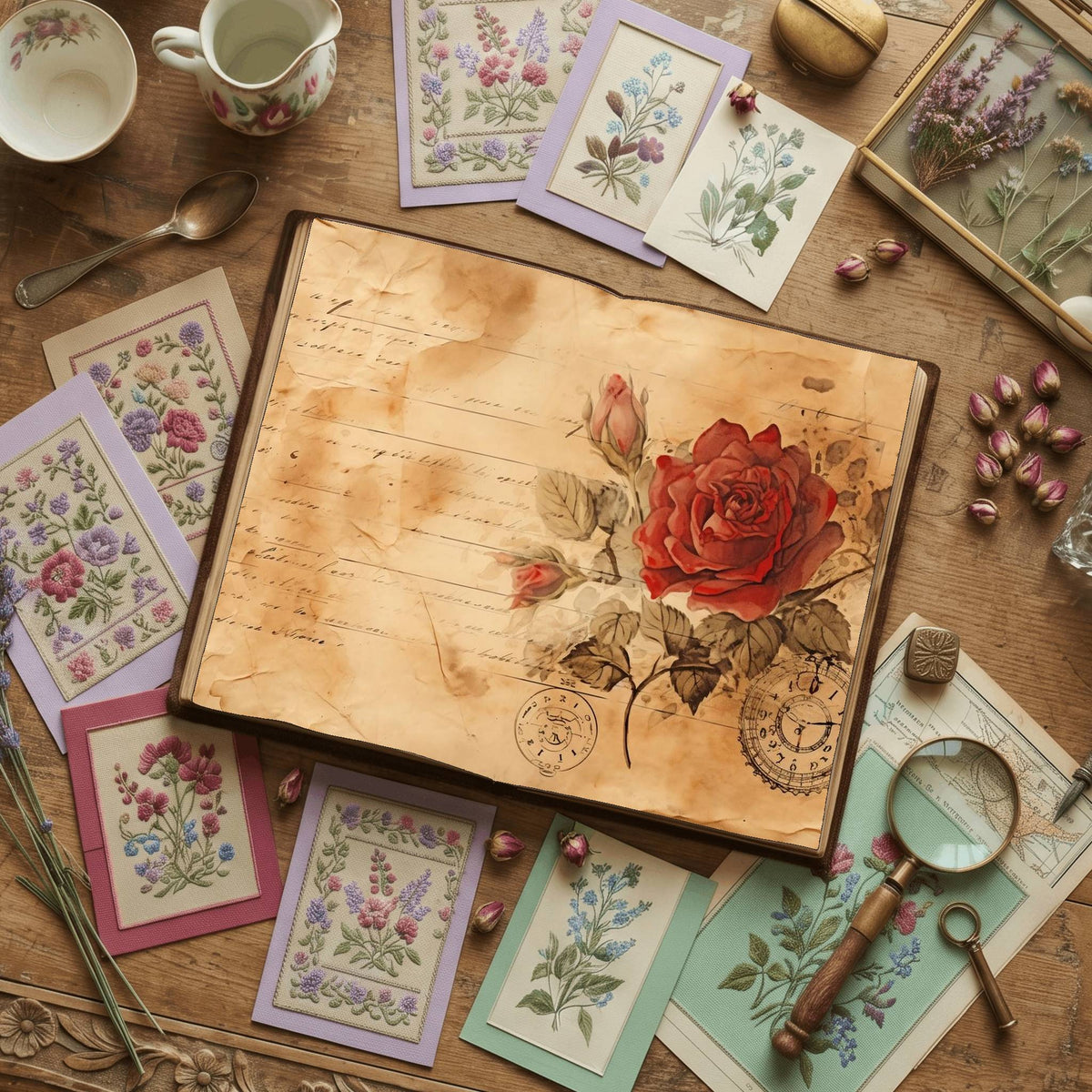 Red Roses printable junk journal paper, page preview 6
