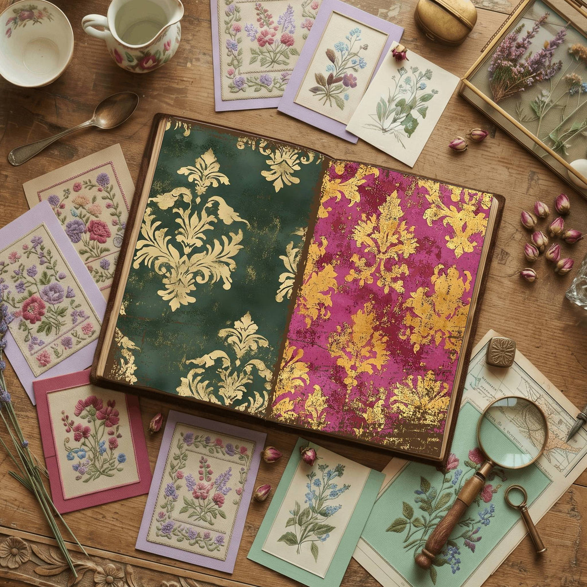 Regal Damask printable junk journal paper, page preview 6