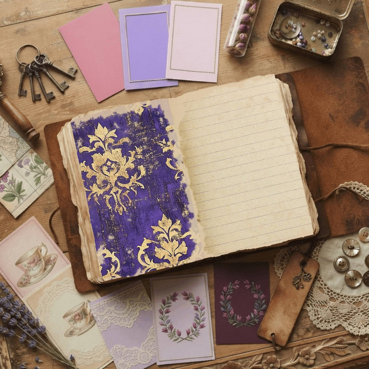 Regal Damask printable junk journal paper, page preview 6