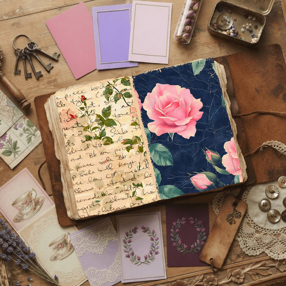 Rose printable junk journal paper, page preview 6