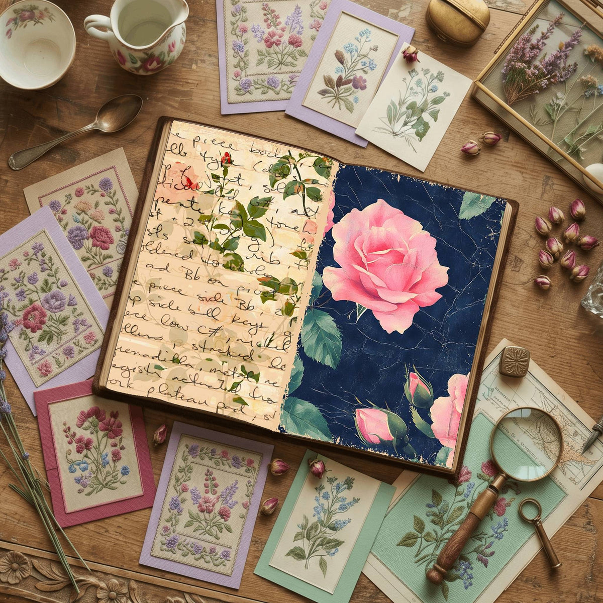 Rose printable junk journal paper, page preview 6