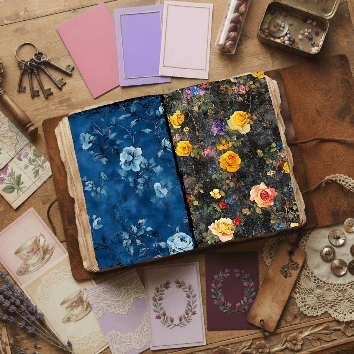 Rose printable junk journal paper, page preview 6