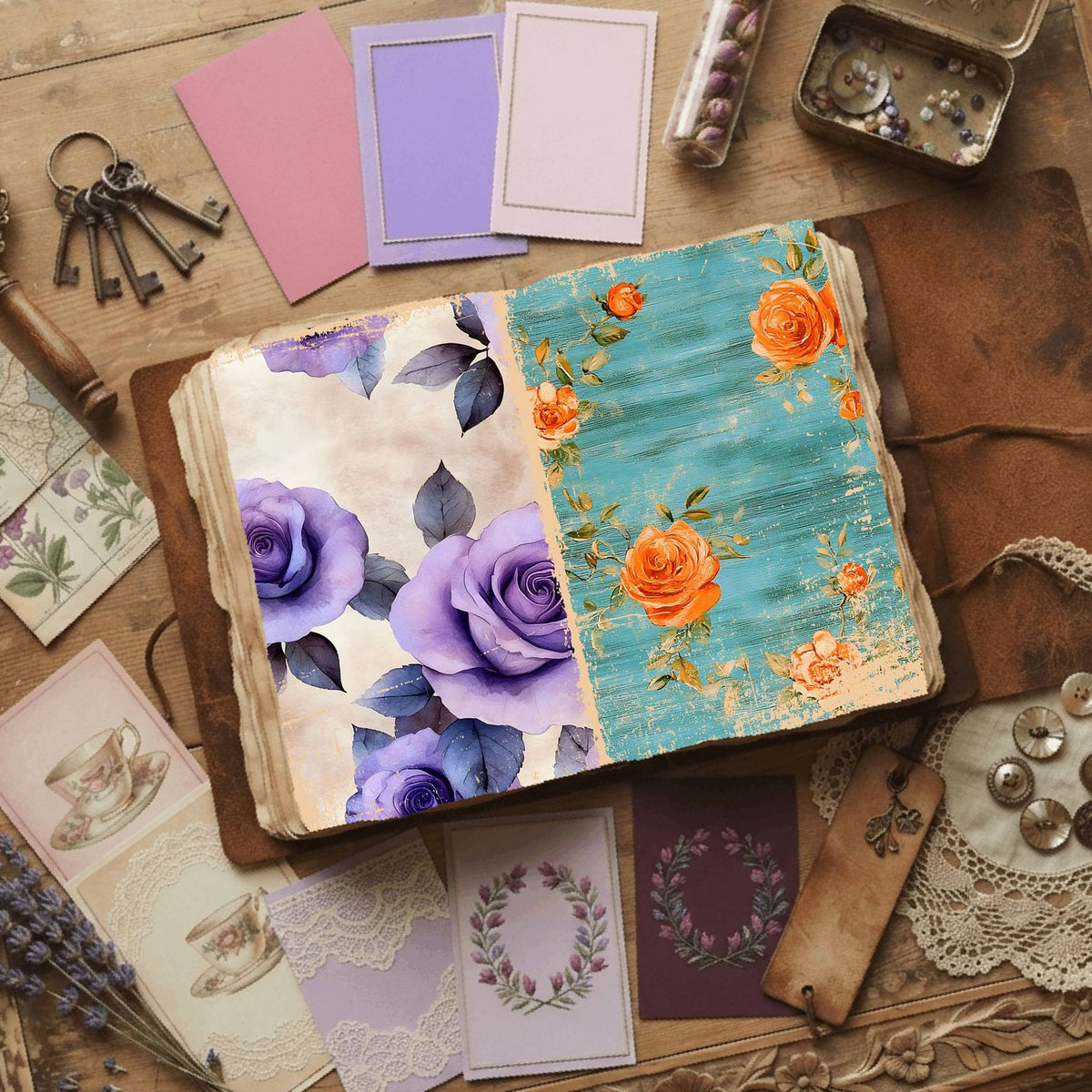 Rose printable junk journal paper, page preview 6