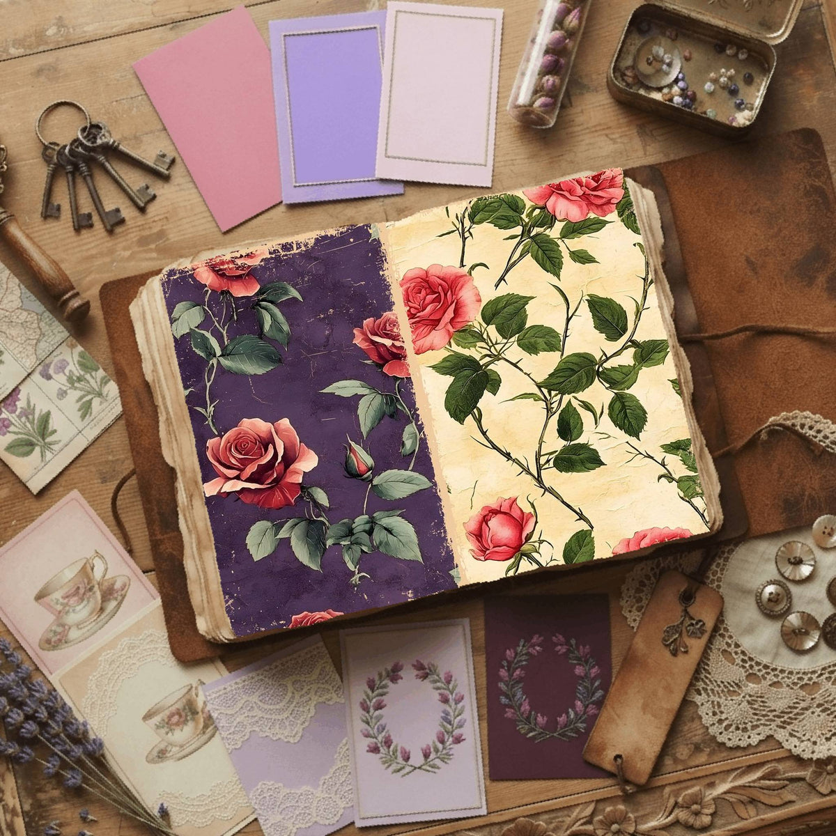 Rose printable junk journal paper, page preview 6