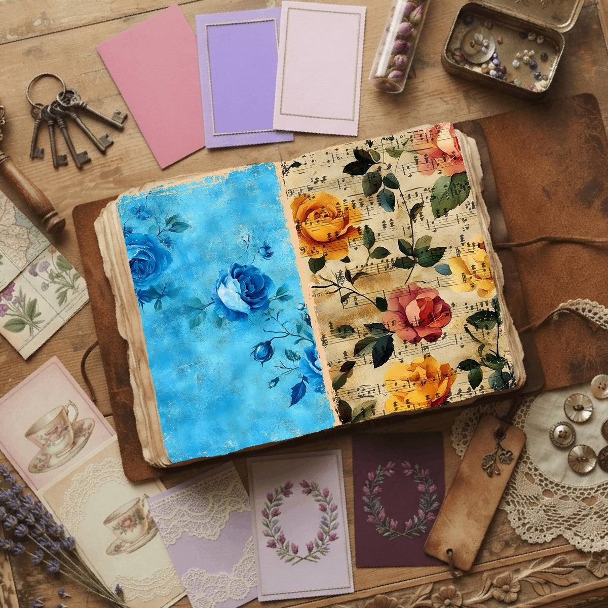 Rose printable junk journal paper, page preview 6