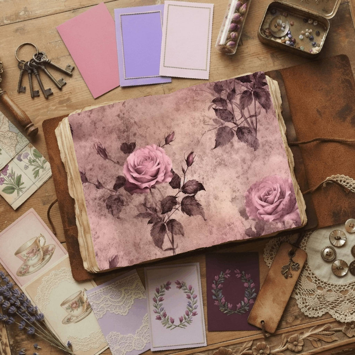 Rose printable junk journal paper, page preview 6