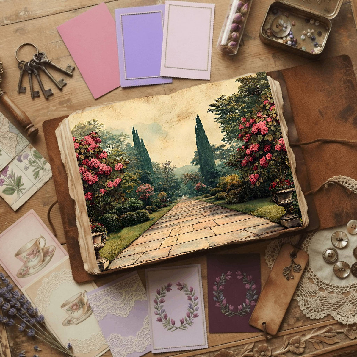 Royal Gardens printable junk journal paper, page preview 6