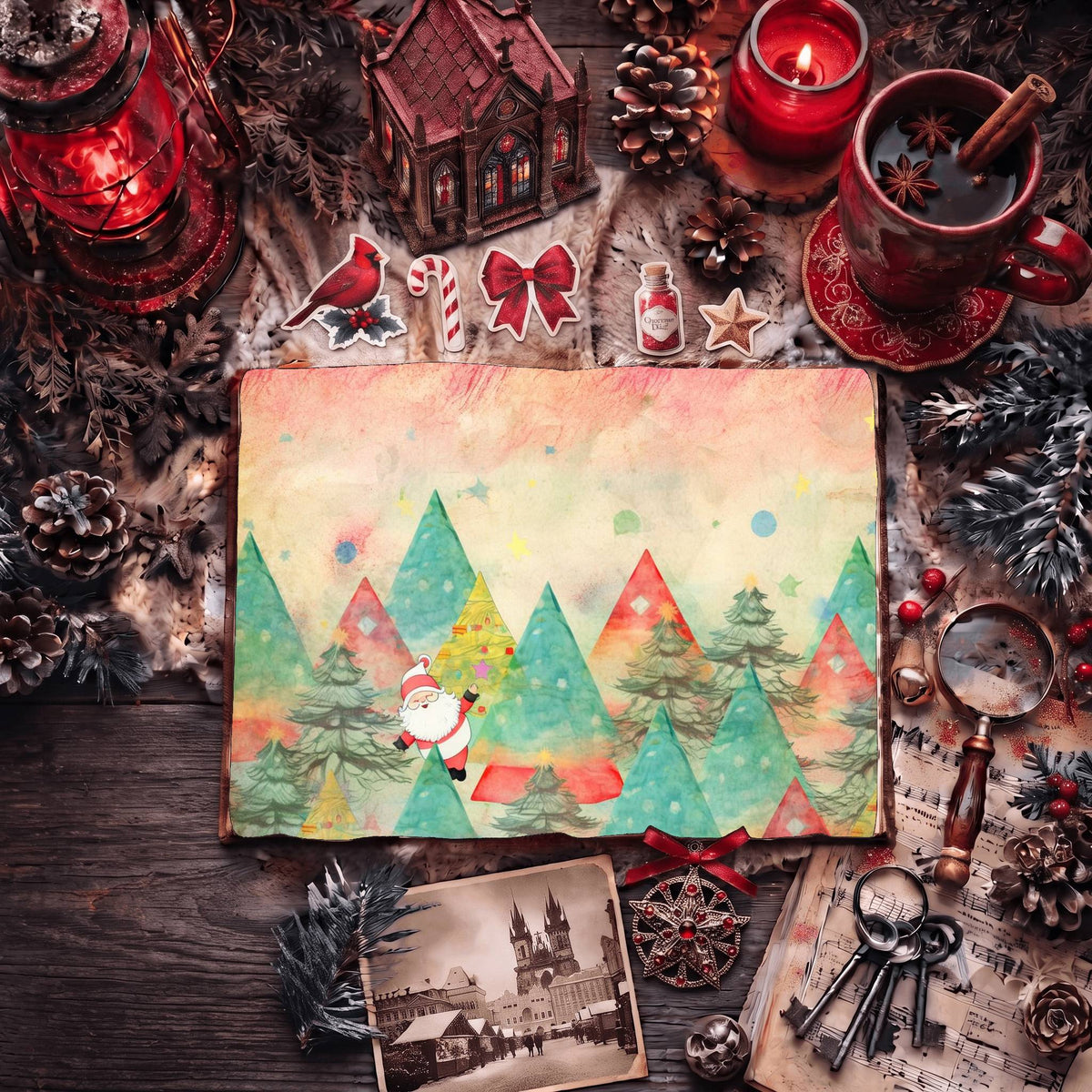Santa Pastel Christmas printable junk journal paper, page preview 6