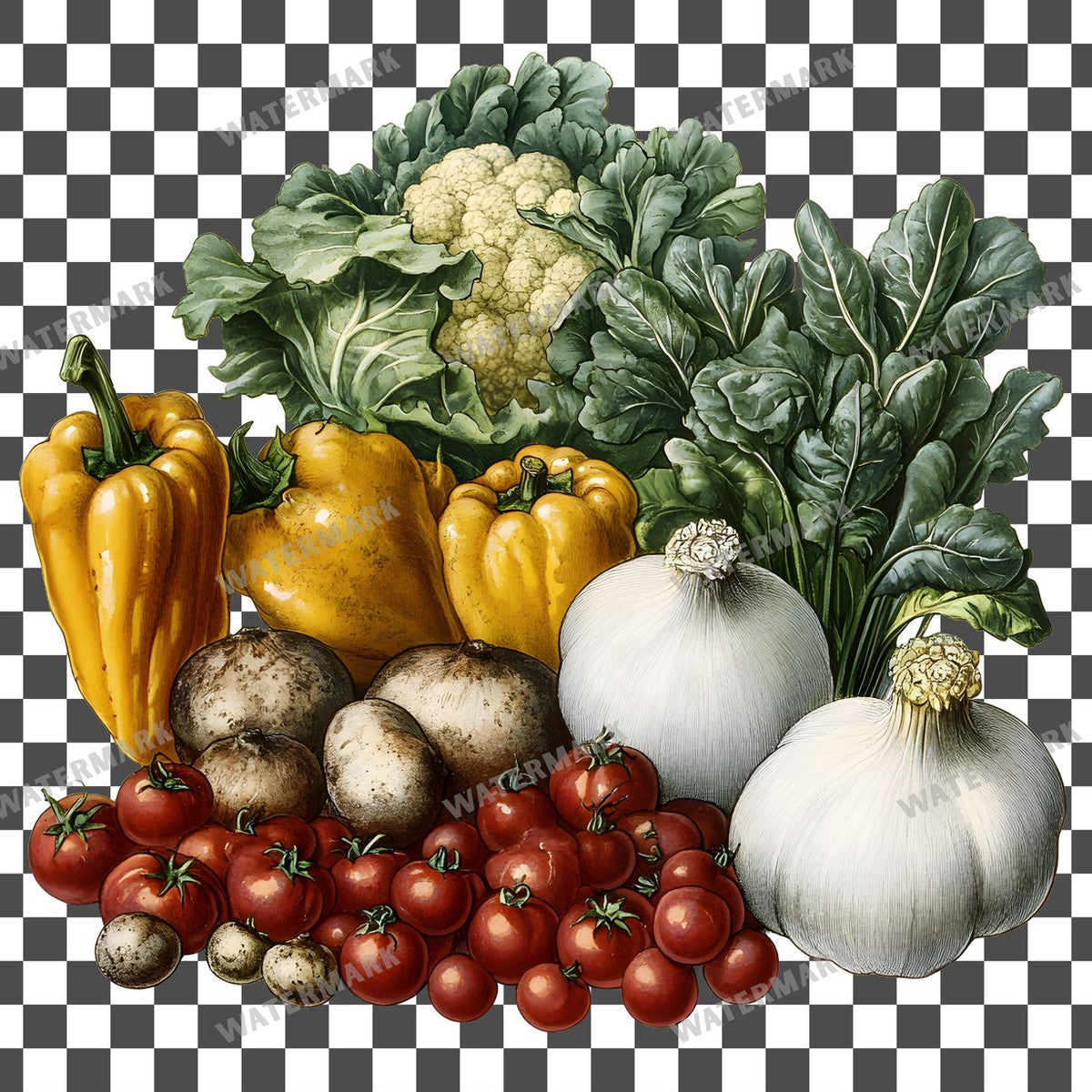 Vegetables Vintage Style Clipart Pngs