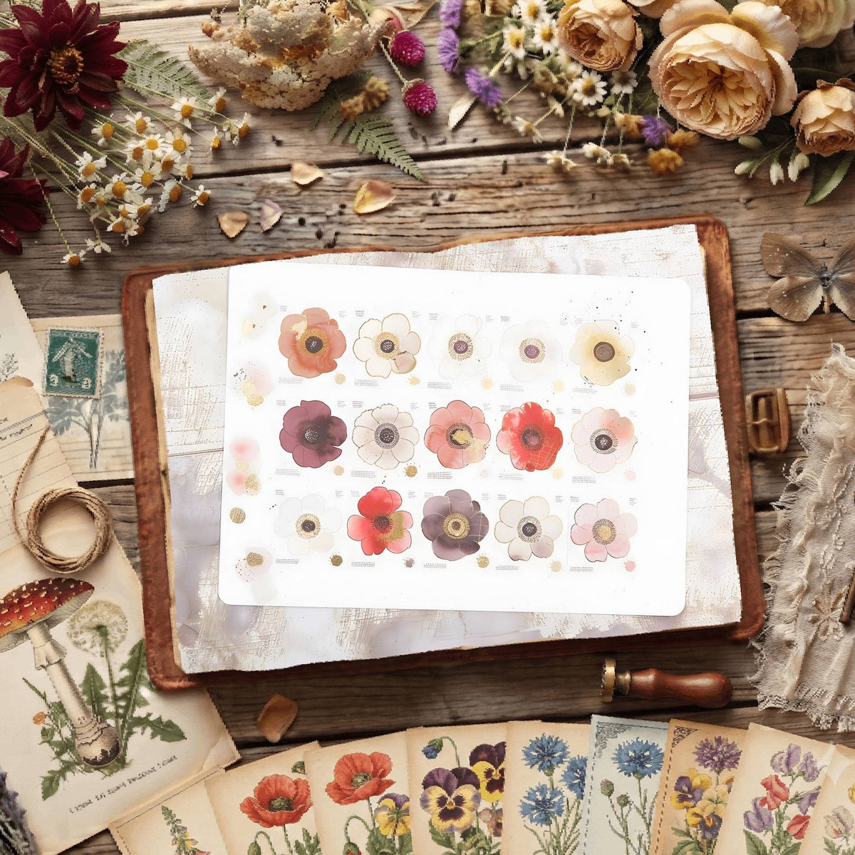 White Background Florals Digital Papers