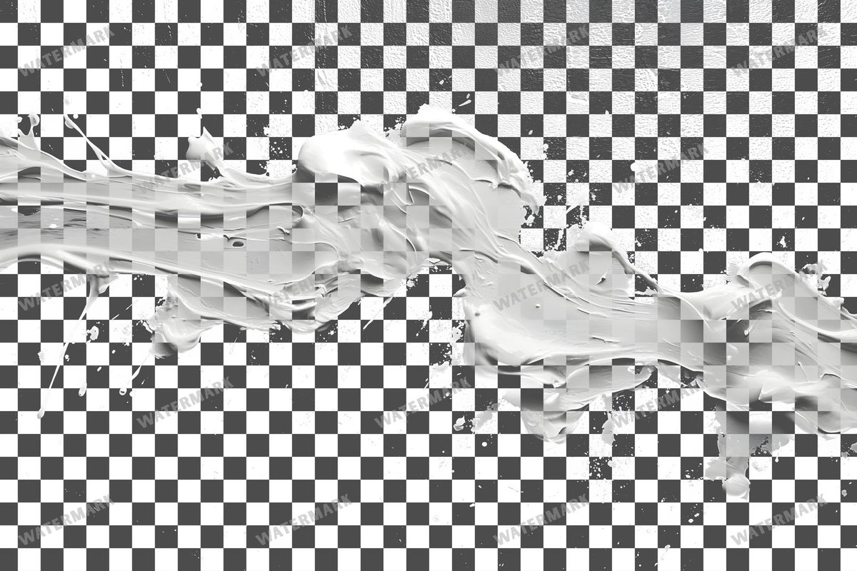 White Paint Splatter Abstract Splashes PNG overlay on a transparent checkered background, preview 6