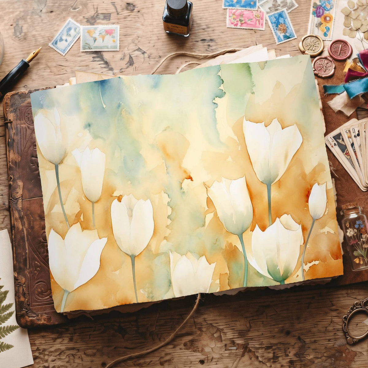 White Tulips Digital Papers