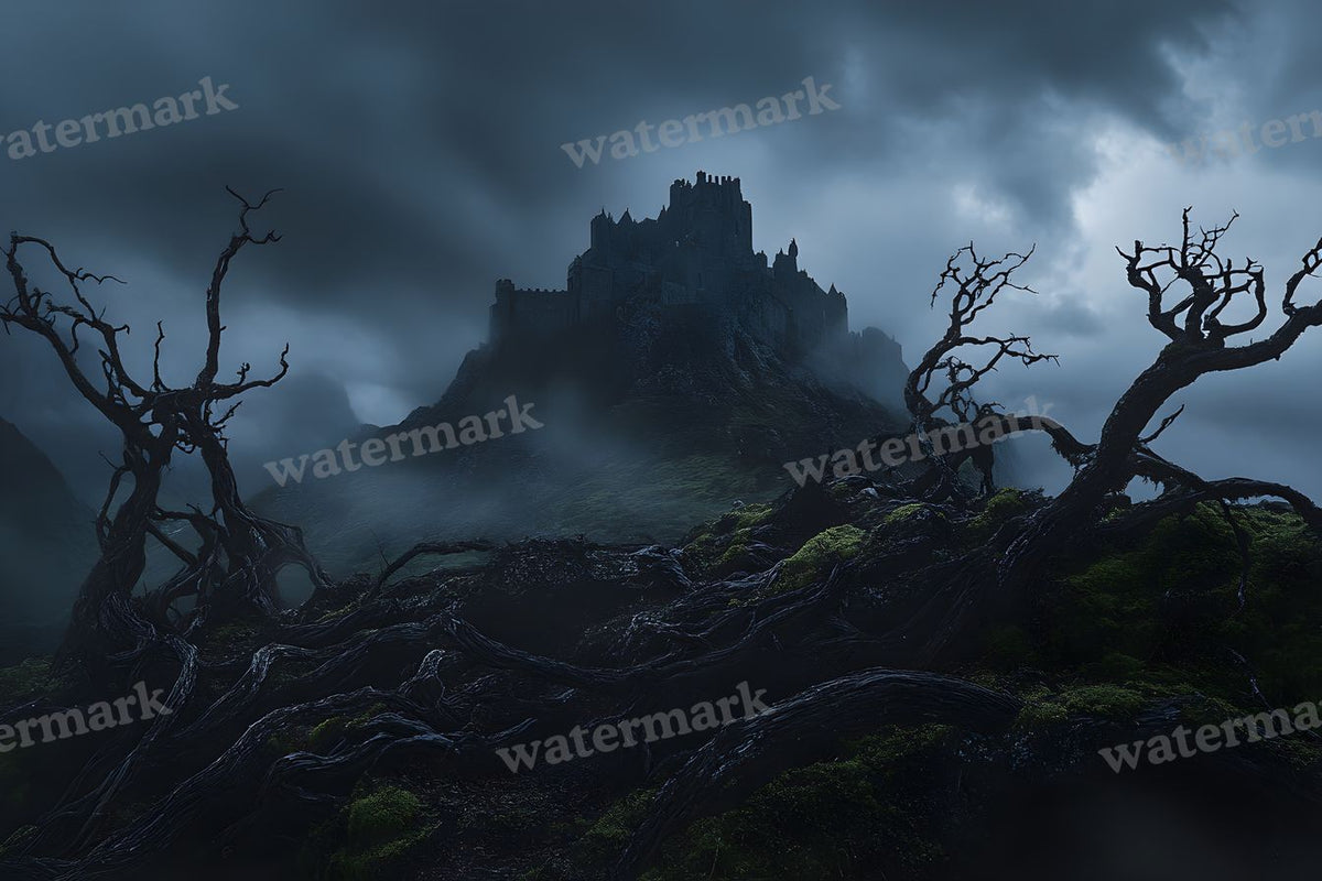Witch’Castle On Dark Mountain In Storm Backdrop Images