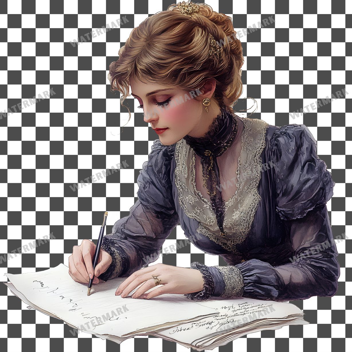 Woman Writer Vintage Style Clipart Pngs