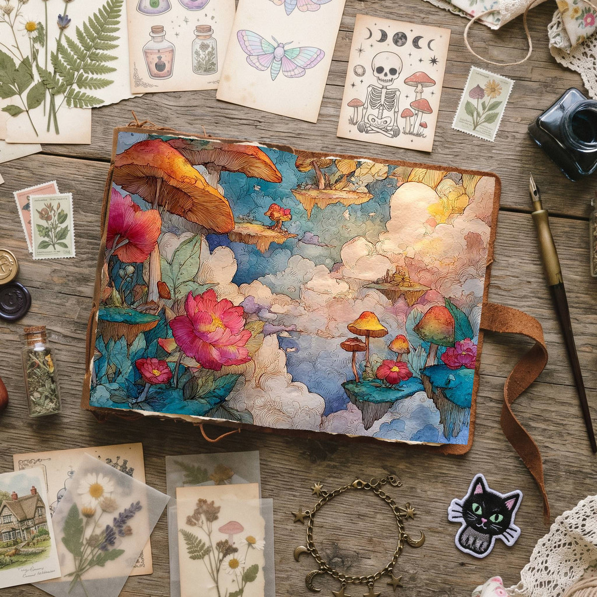 Wonderland Mushrooms Whimsical Digital Papers