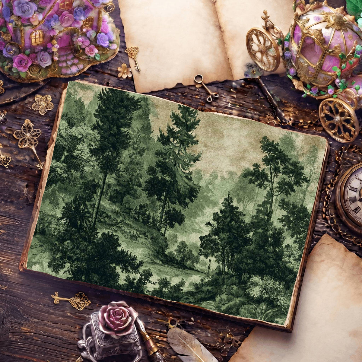 Woodland Forest Painterly Style Digital Papers