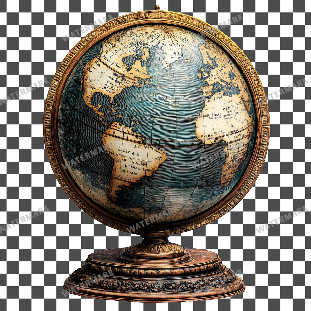 World Globe Vintage Style Clipart Pngs