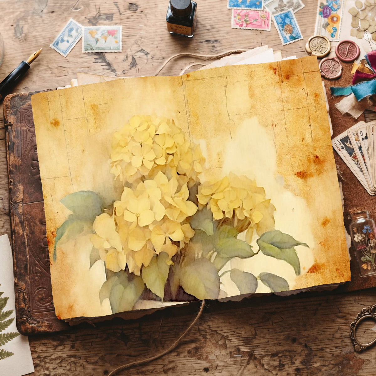 Yellow Hydrangea Digital Papers