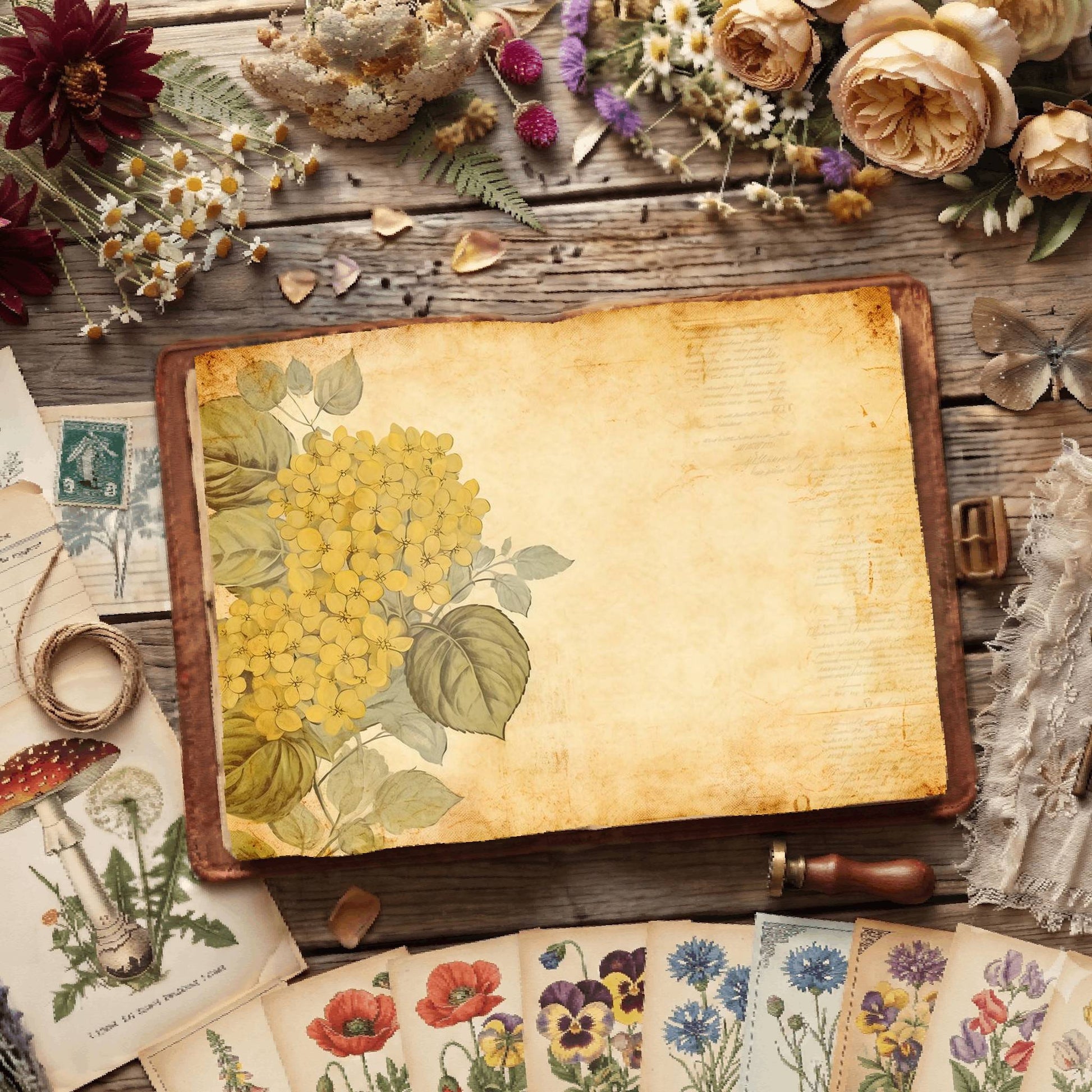 Yellow Hydrangea Digital Papers