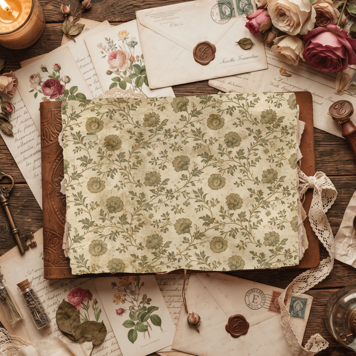 Aged Sepia Floral Vine Wallpaper