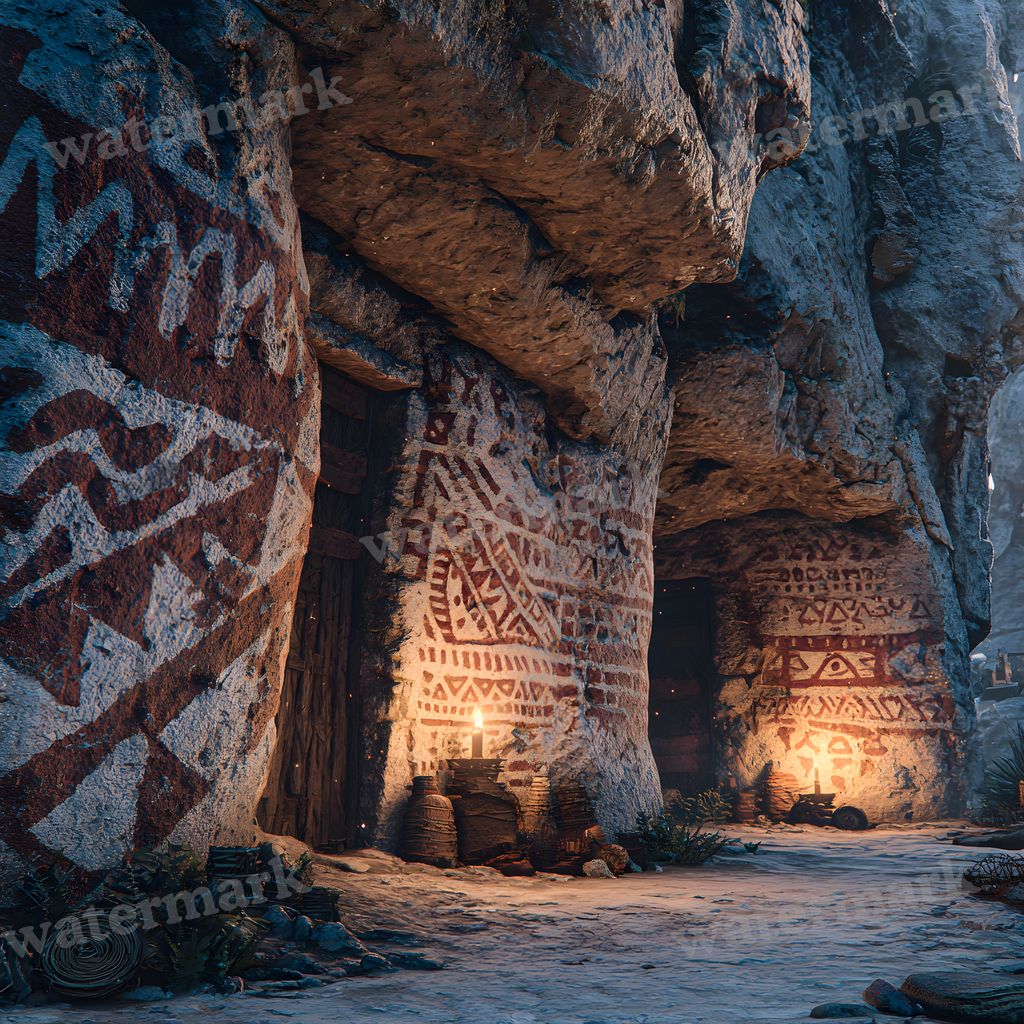 Ancient Burger Deity Cave Art Backdrop Images