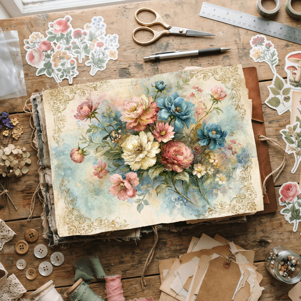 Antique Pastel Flower Garden printable junk journal paper, page preview 7