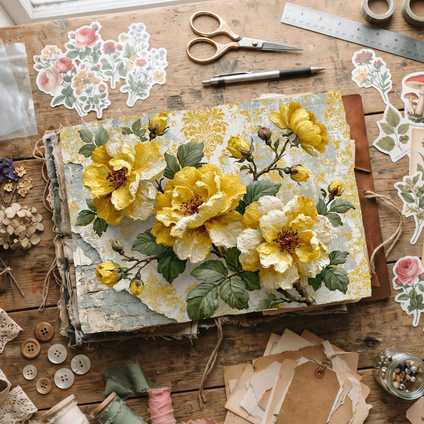 Bright Yellow Shabby Chic Journal Paper