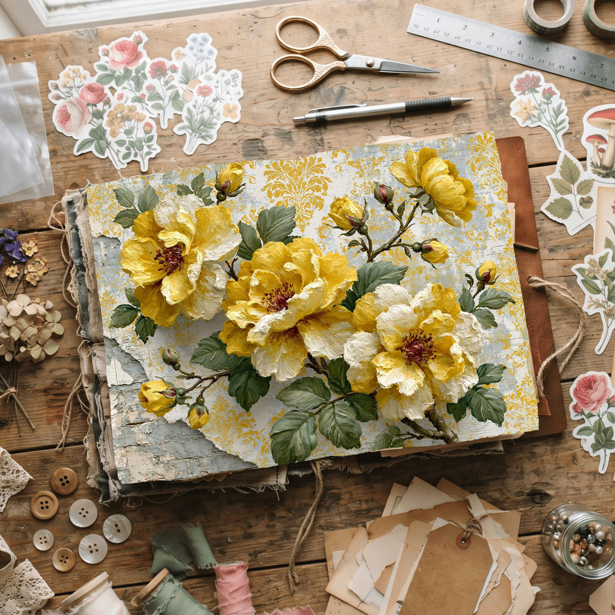 Bright Yellow Shabby Chic Journal Paper