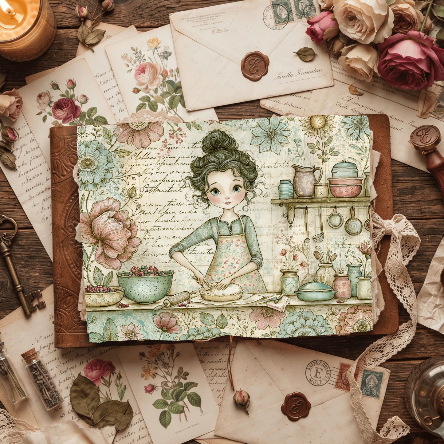 Cozy Berry Pie Kitchen Illustration