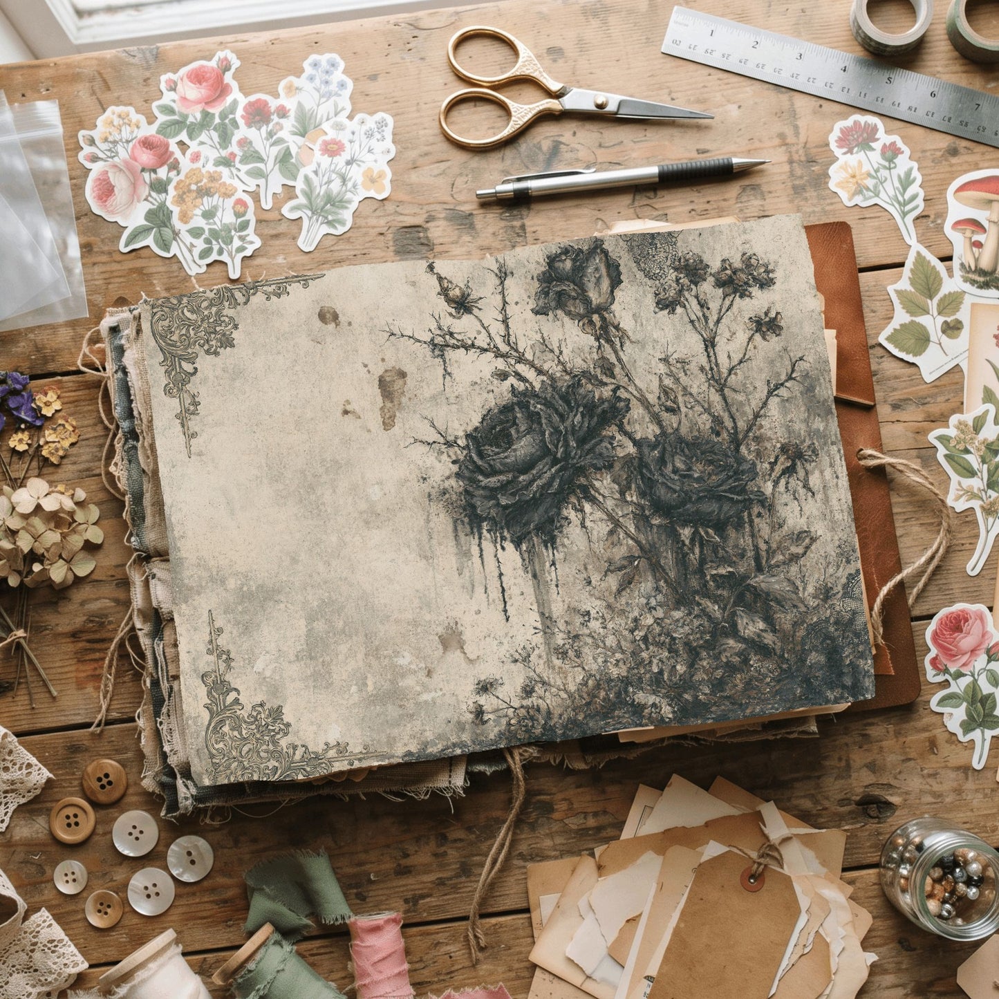 Gothic Black Rose Journal Paper