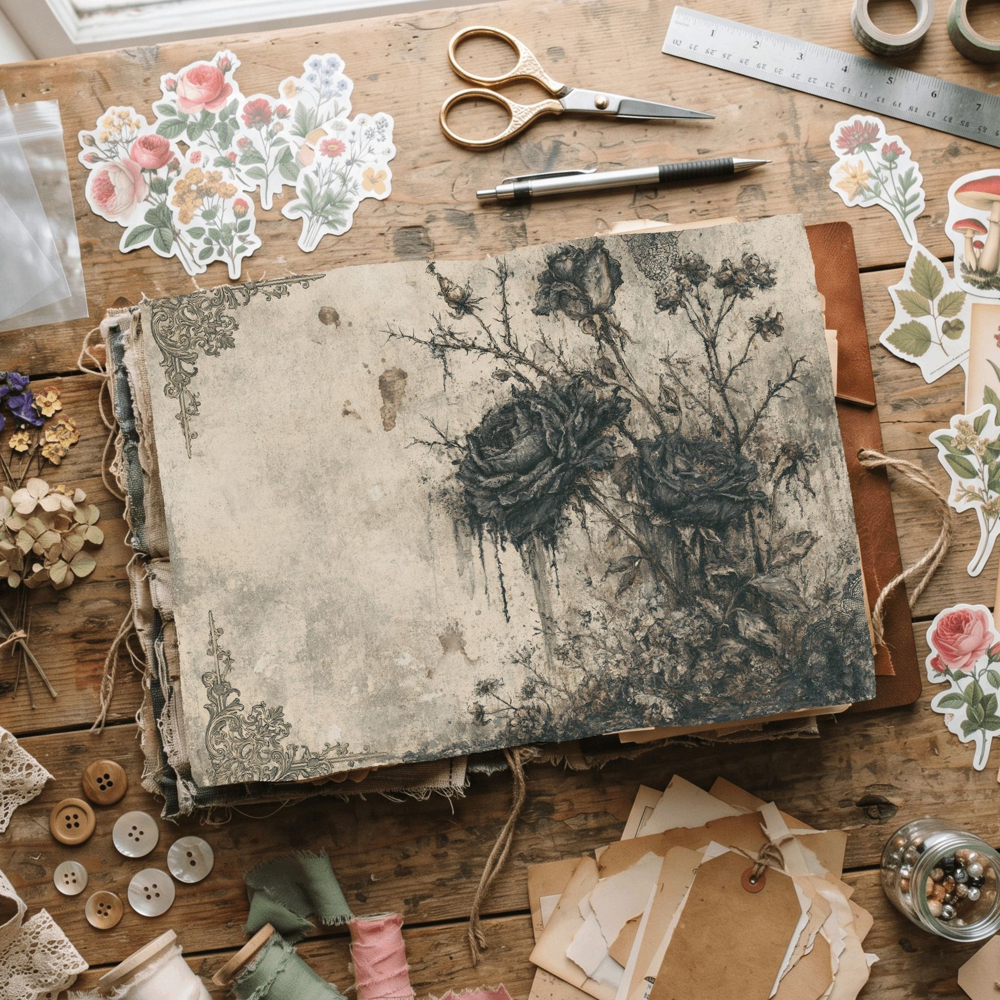 Gothic Black Rose Journal Paper