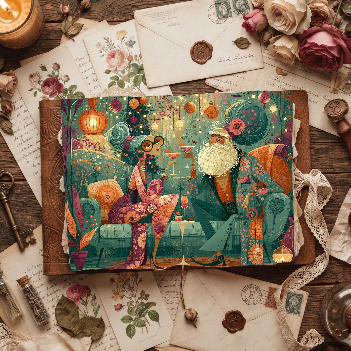 Groovy Vintage Santa Christmas Art