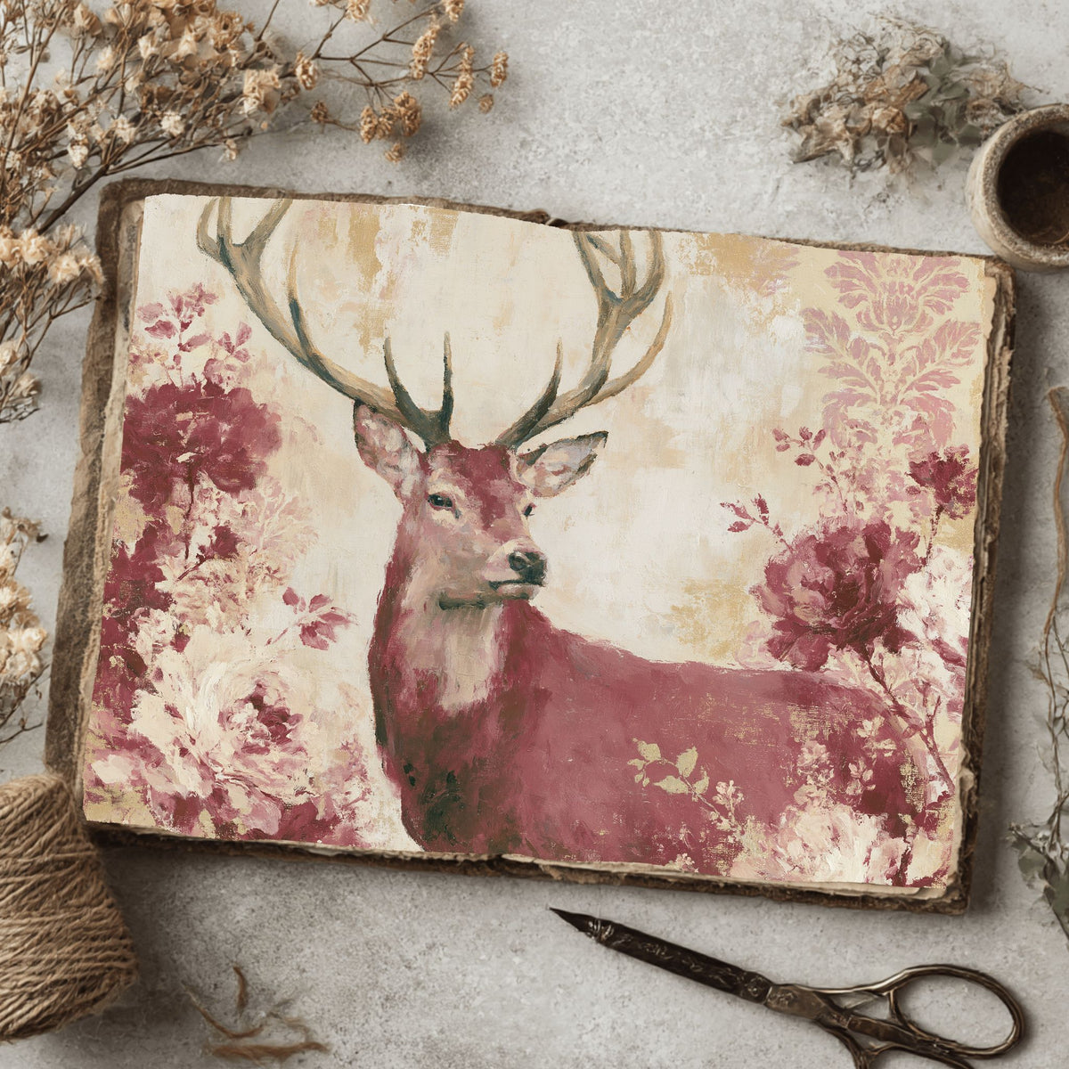 Majestic Stag Damask Botanical Art