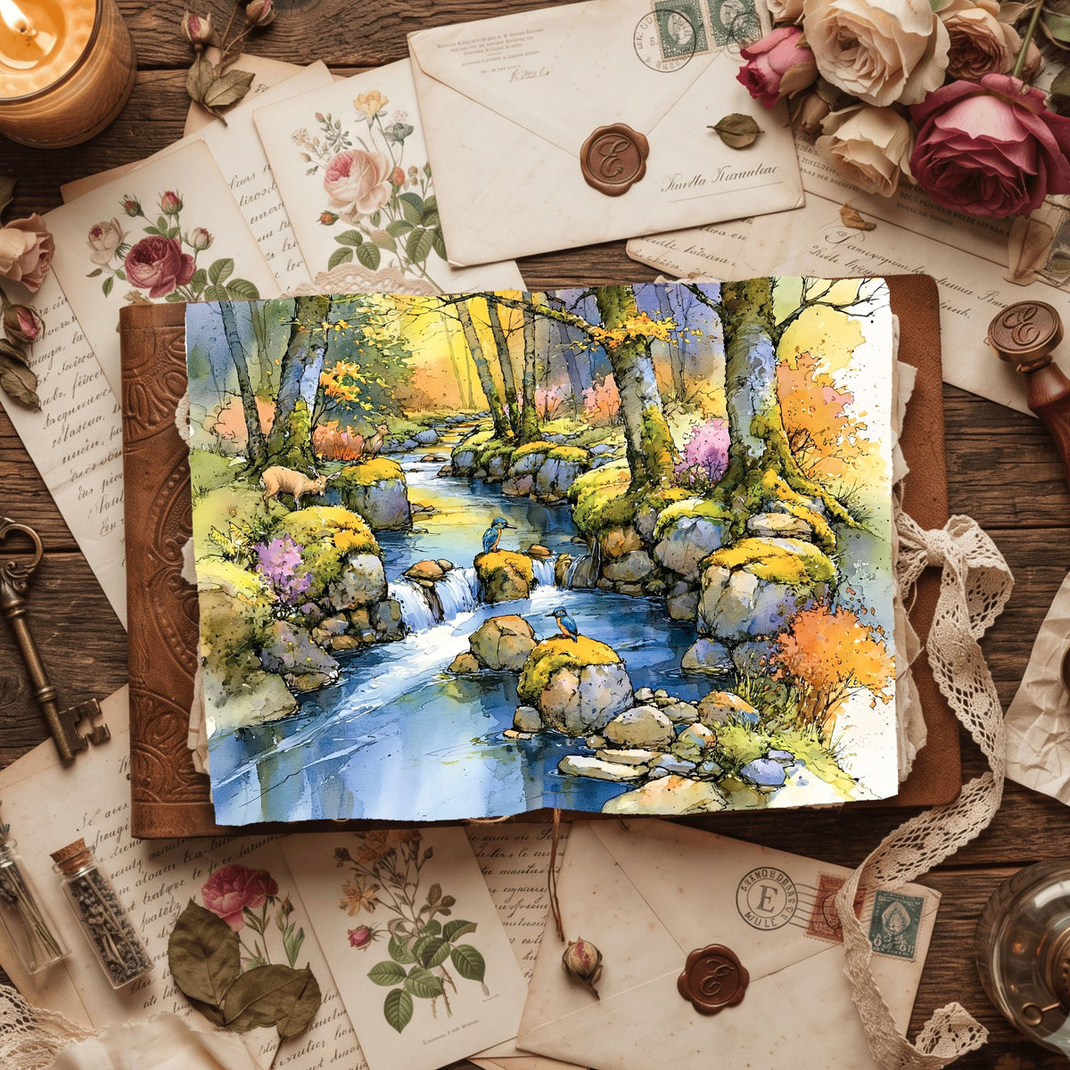 Peaceful Woodland Brook Watercolor