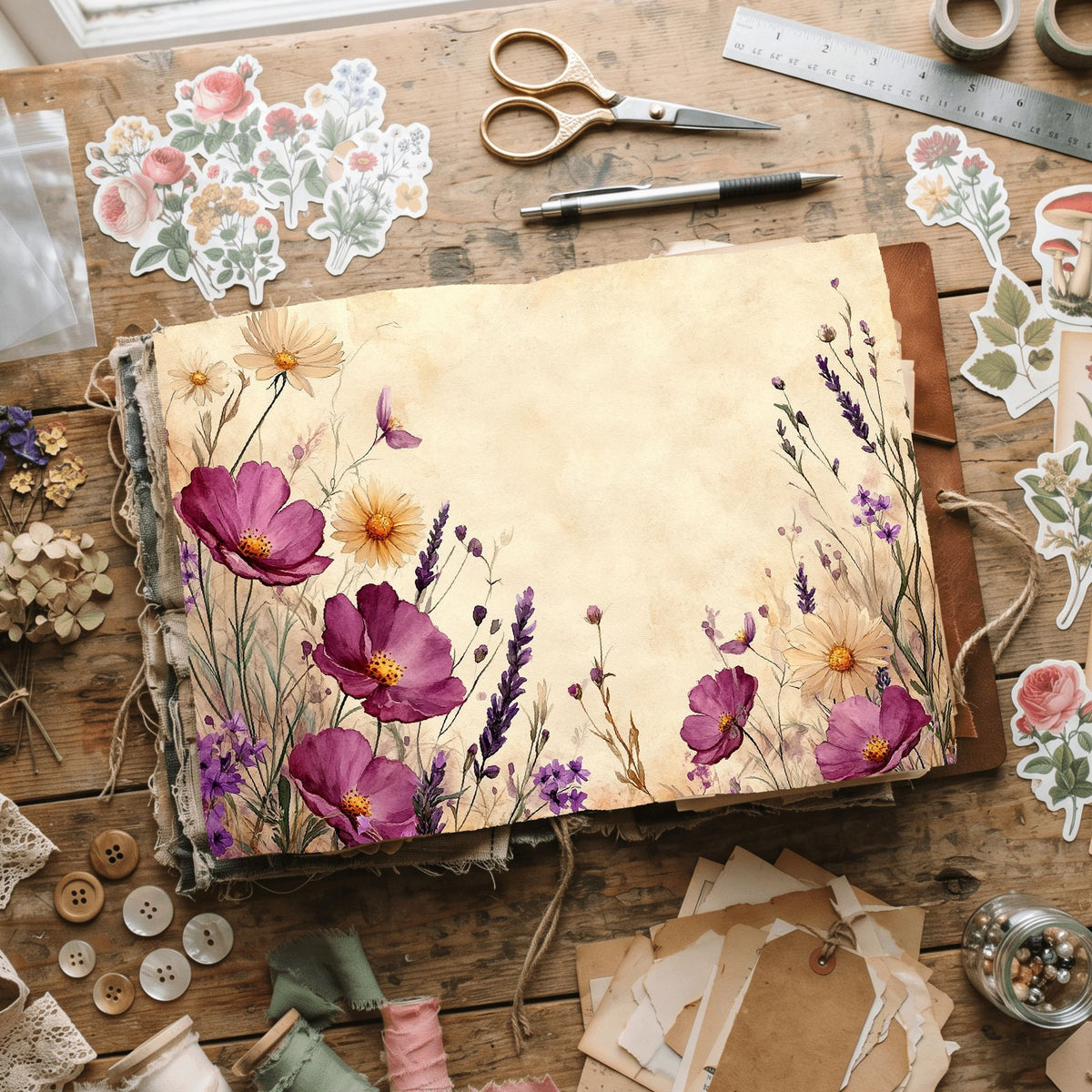 Purple Wildflower Corner Stationery
