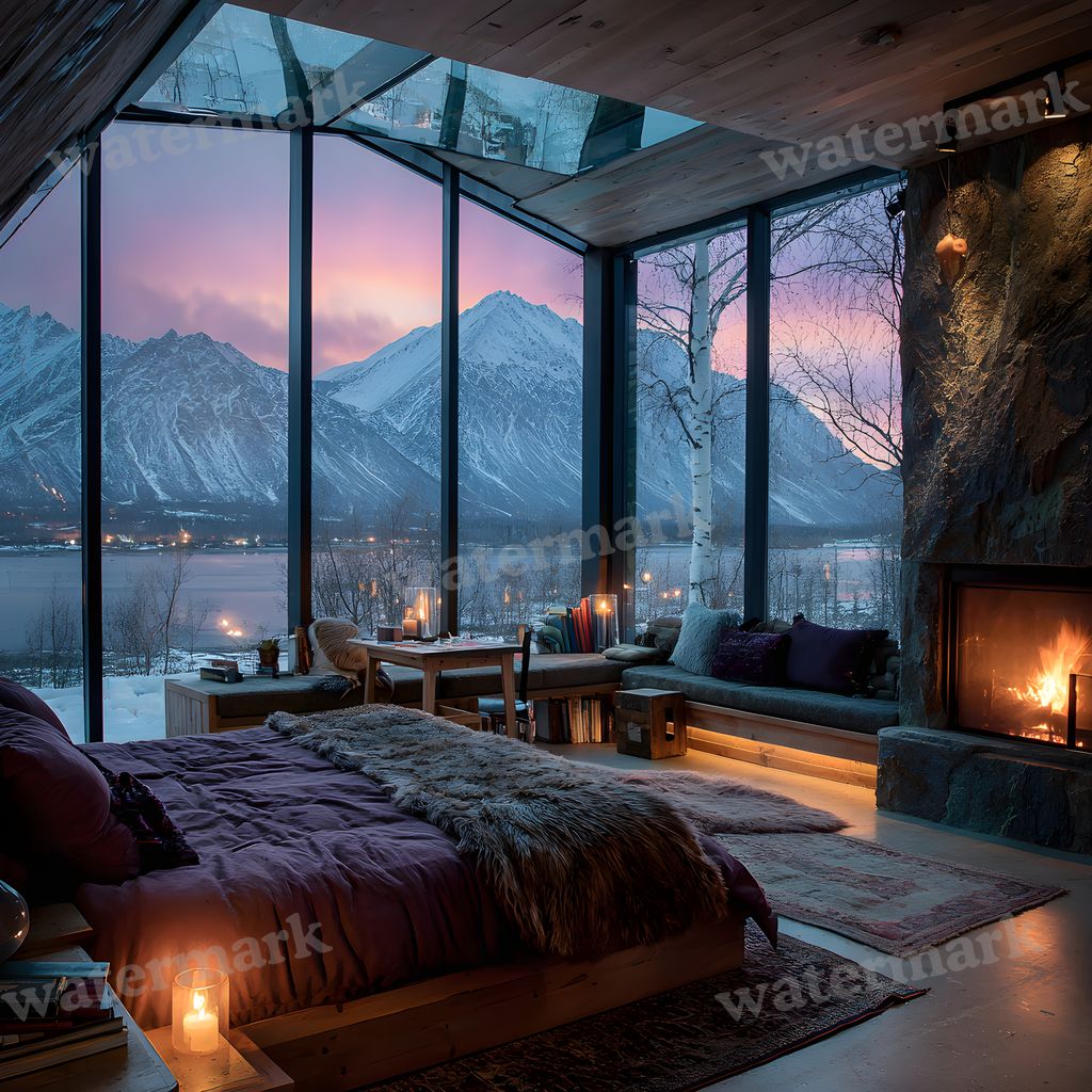 Snowy Glascabin Bedroom Backdrop Images