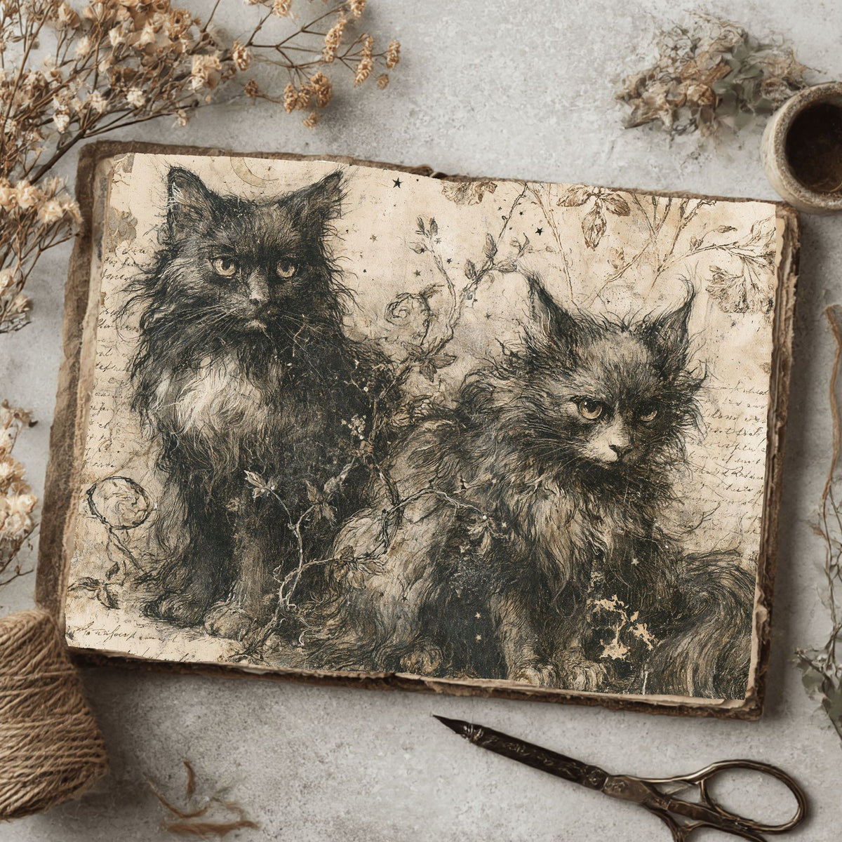 Vintage Black Cat Journal Paper
